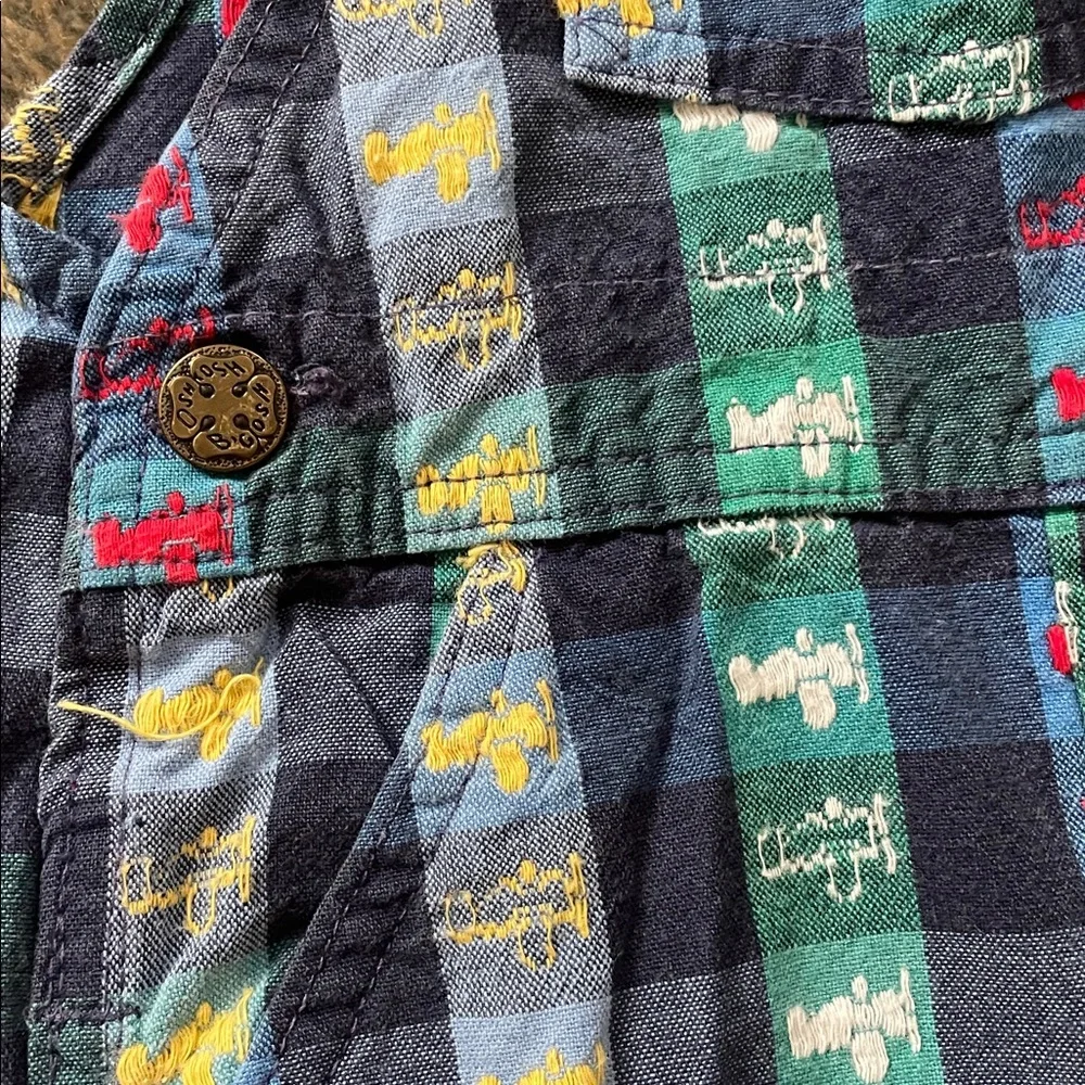 Vintage Baby OshKosh B'gosh Boys Retro Striped Plaid Airplane Overalls 24M